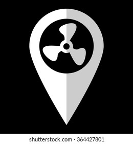 Fan - white vector icon;  map pointer