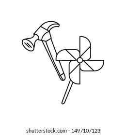 fan windmill with hammer tools isolated icon