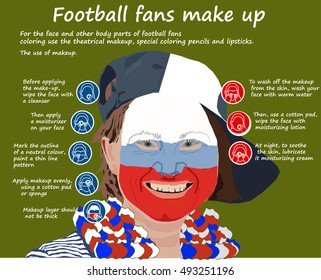 fanatic aficionado Russia football fan face. Football fans make up. 