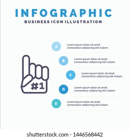 Fanatic, Finger, Foam, Sport Line icon with 5 steps presentation infographics Background