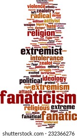 Fanaticism word cloud concept. Vector illustration