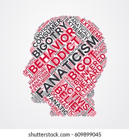 fanaticism word cloud head typography