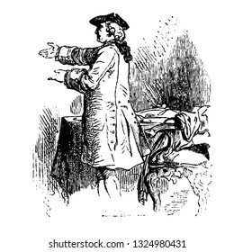  fanatics were named soothsayers who made oracles in temples, vintage engraved line art illustration. Infernal Dictionary 1863.