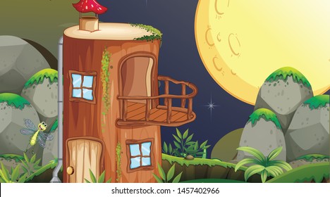 Fanatsy house night scene illustration