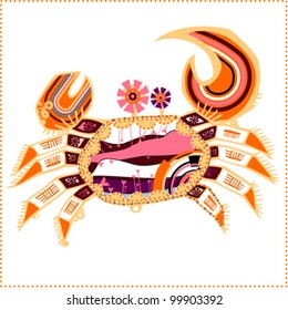Fanciful colorful stylized crab image. (vector)