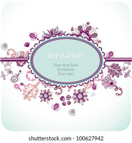 Fanciful floral invitation or greeting card. (vector 10)