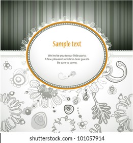 Fanciful greeting or invitation card with seamless floral background. (vector)
