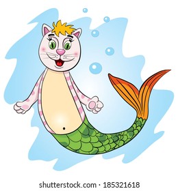 Fanciful mythological creature - merry cat in the form of sea mermaid. 