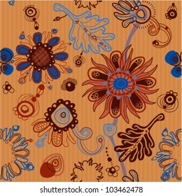 Fanciful orange seamless floral pattern. (vector)