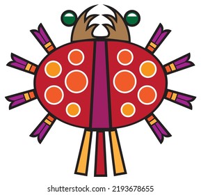 A fanciful shelled bug with eight legs and colorful circles on it's back