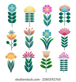 Fancy abstract flowers. Bright vector elements for festive design.