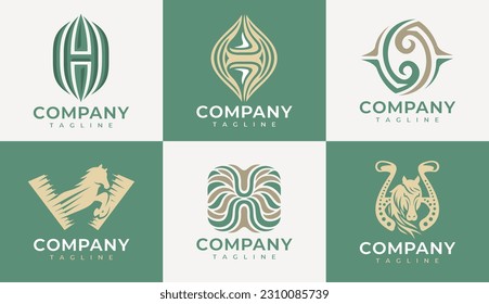Fancy abstract line letter H logo design set. Luxury geometric initial H logo.