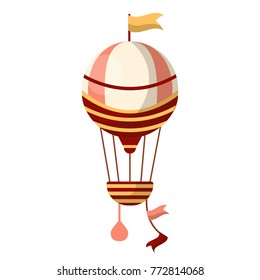 Fancy air balloon with flag on top and striped basket