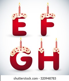 Fancy Alphabet Cookies Set With Birthday Candles : Vector Illustration