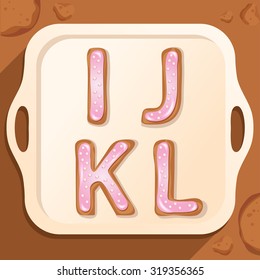 Fancy Alphabet Cookies Set With Strawberry Cream On Top : Vector Illustration