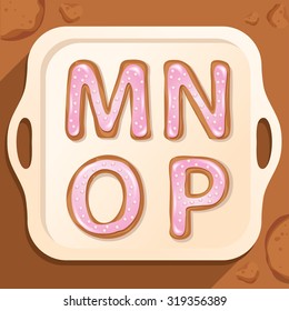Fancy Alphabet Cookies Set With Strawberry Cream On Top : Vector Illustration