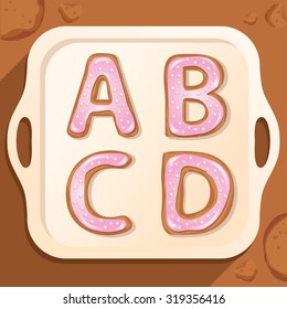Fancy Alphabet Cookies Set With Strawberry Cream On Top : Vector Illustration