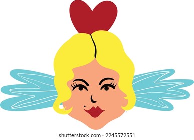 fancy angel for Valentines Day. Illustration in a doodle style