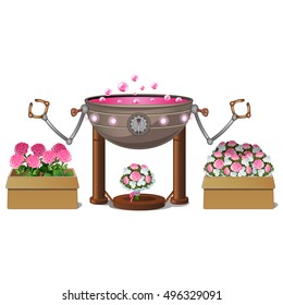 Fancy automated equipment for scenting flowers. Vector illustration.
