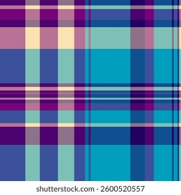 Fancy background plaid texture, korean vector seamless textile. Sketching check pattern tartan fabric in blue and purple colors palette.