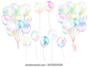 fancy balloons, bunch, hand holding balloons