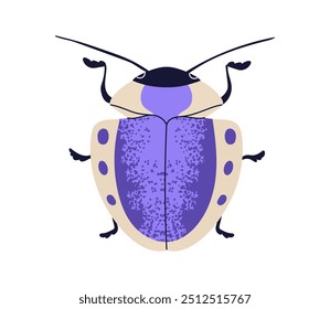 Fancy beetle. Fantasy bug with antenna, top view. Insect, fantastic fauna species, fiction small animal from above. Flat graphic vector illustration isolated on white background