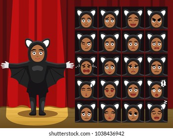 Fancy Black Bat Children Costume Cartoon Emotion faces