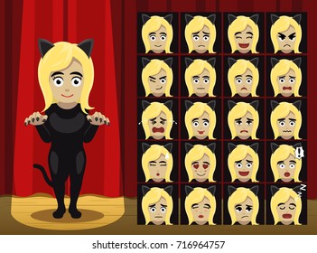 Fancy Black Cat Children Costume Cartoon Emotion faces