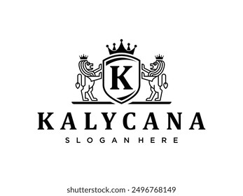 Fancy Black on White Royal Lion Logo - Classy Letter Initial Crest Design - Luxury Lion Emblem - Heraldic Badge Monogram Vector Illustration
