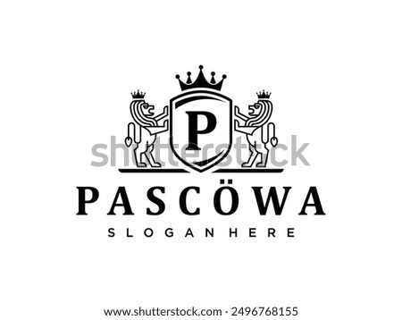 Fancy Black on White Royal Lion Logo - Classy Letter Initial Crest Design - Luxury Lion Emblem - Heraldic Badge Monogram Vector Illustration