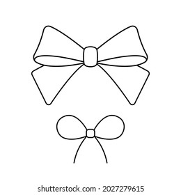 Fancy bow set. Isolated, lined vector clip art. Decorative black and white elements.
