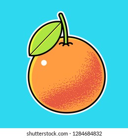 Fancy, bright illustration of ripe orange fruit. Sticker style on blue background.