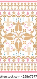 Fancy Brilliant Starry Golden Florals with Srcoll Ornament Stripe Decoration Elegance Silk Weaves Embroidery Lily Fleur de lis Geometric Border Design Luxury Victorian Lace Jacquard Handicraft Pattern