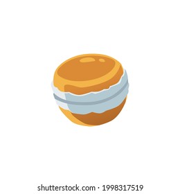 Fancy cake or donut shaped planet with cream, flat vector illustration isolated on white background. Fantasy planet looking like cake for sweet world concept.