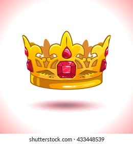 Icono de oro de la corona del Vector de dibujos animados de lujo, aislado en blanco, activo del trofeo del juego