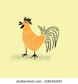 fancy chicken yellow hand drawn