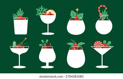 Bebida de Cocktail de Natal Elegante com Cereja, Berry, Menta e Rosemary Decorar em Pretty Glass