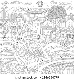 Fancy Rural Landscape Your Coloring Page Stock Vector (Royalty Free ...