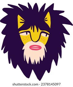 Fancy clockwork face from a lion. Illustration in modern childish hand drawn style