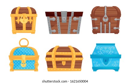 Fancy Closed Chests with Golden Locks Vector Set
