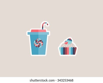Fancy coffee take away and cupcake
