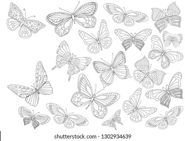 fancy collection of flying butterflies for your coloring page  