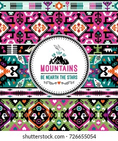 Fancy colorful geometric vector pattern in tribal style