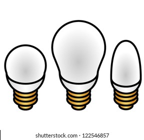 Fancy compact fluorescent energy saver light bulbs in three different sizes/brightness.