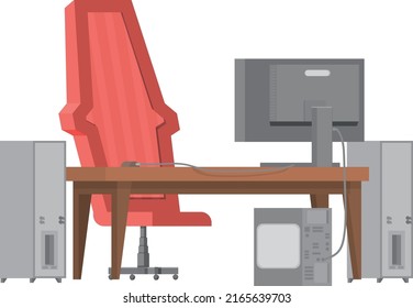 Fancy computer desk for gamer. Cybersport player workplace