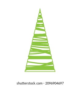 Una bonita silueta de árbol de coníferas. Corona en forma de cono. Árbol abstracto verde. Elemento de diseño para afiche, emblema, signo, logotipo, etiqueta. Árbol dibujado a mano. Un simple icono de caricatura. Pino doodle, cedro, abeto.