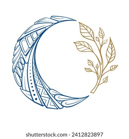 Fancy cresent moon illustration. Ethnic style vector graphic.