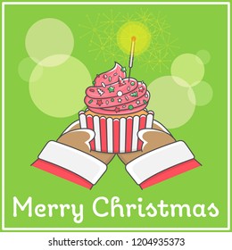 Fancy cupcake for Merry Christmas flat illustration style image for book decoration and design elements. Vector illustration.