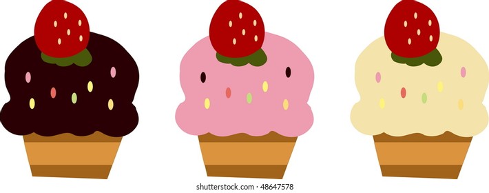 Fancy cupcakes frosted with sprinkles and strawberry vector