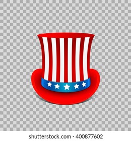 Fancy cylinder in the color of the American flag on transparent background - July the 4th icon